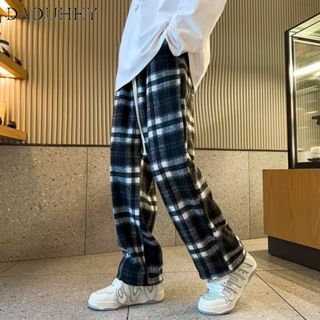 DaDuHey🔥 Mens Ins Trendy Hong Kong Style Retro Easy Matching Sports Pants 2023 Autumn Fashion Loose Plaid Casual Pants