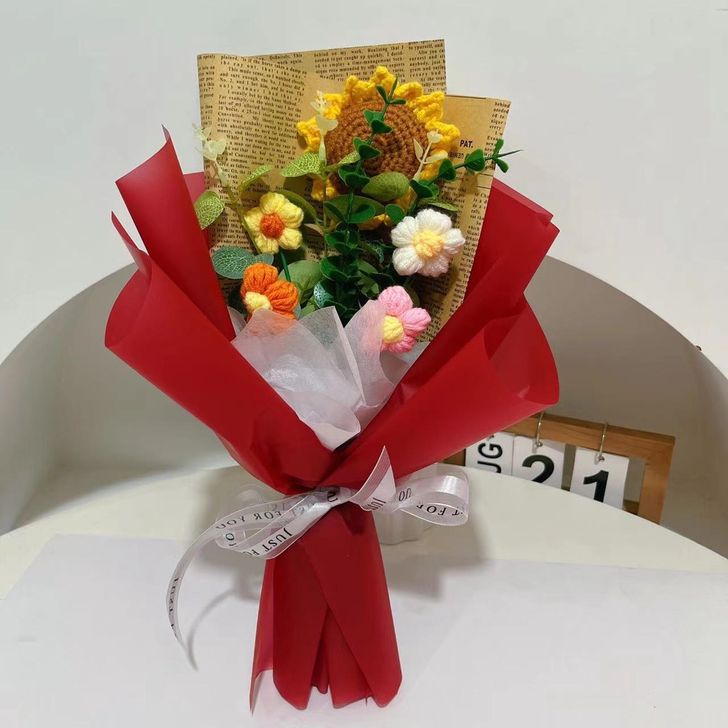 สินค้าสําเร็จรูป-ช่อดอกทานตะวันประดิษฐ์-ถักโครเชต์-แฮนด์เมด-ของขวัญวันเกิด-วันครู