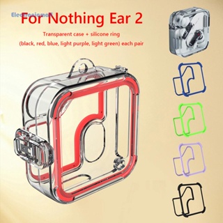 [ElectronicMall01.th] เคสกล่องหูฟังไร้สาย PC แบบใส พร้อมแหวนซิลิโคน 5 คู่ และตะขอโลหะ สําหรับ Nothing Ear 2