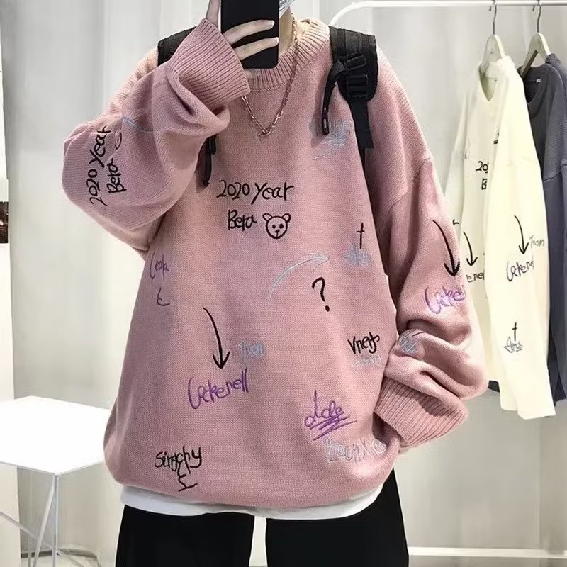 เสื้อกันหนาวลําลอง-เสื้อสเวตเตอร์ผู้ชาย-คอกลม-แขนยาว-ทรงหลวม-แฟชั่นฤดูหนาว-สําหรับผู้ชาย-เสื้อกันหนาวผู้ชาย