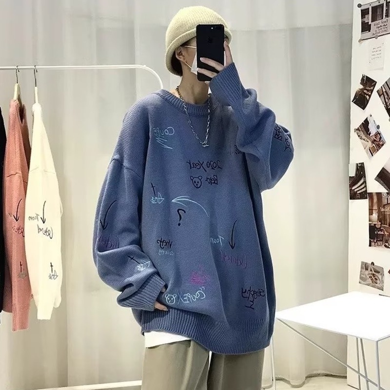 เสื้อกันหนาวลําลอง-เสื้อสเวตเตอร์ผู้ชาย-คอกลม-แขนยาว-ทรงหลวม-แฟชั่นฤดูหนาว-สําหรับผู้ชาย-เสื้อกันหนาวผู้ชาย