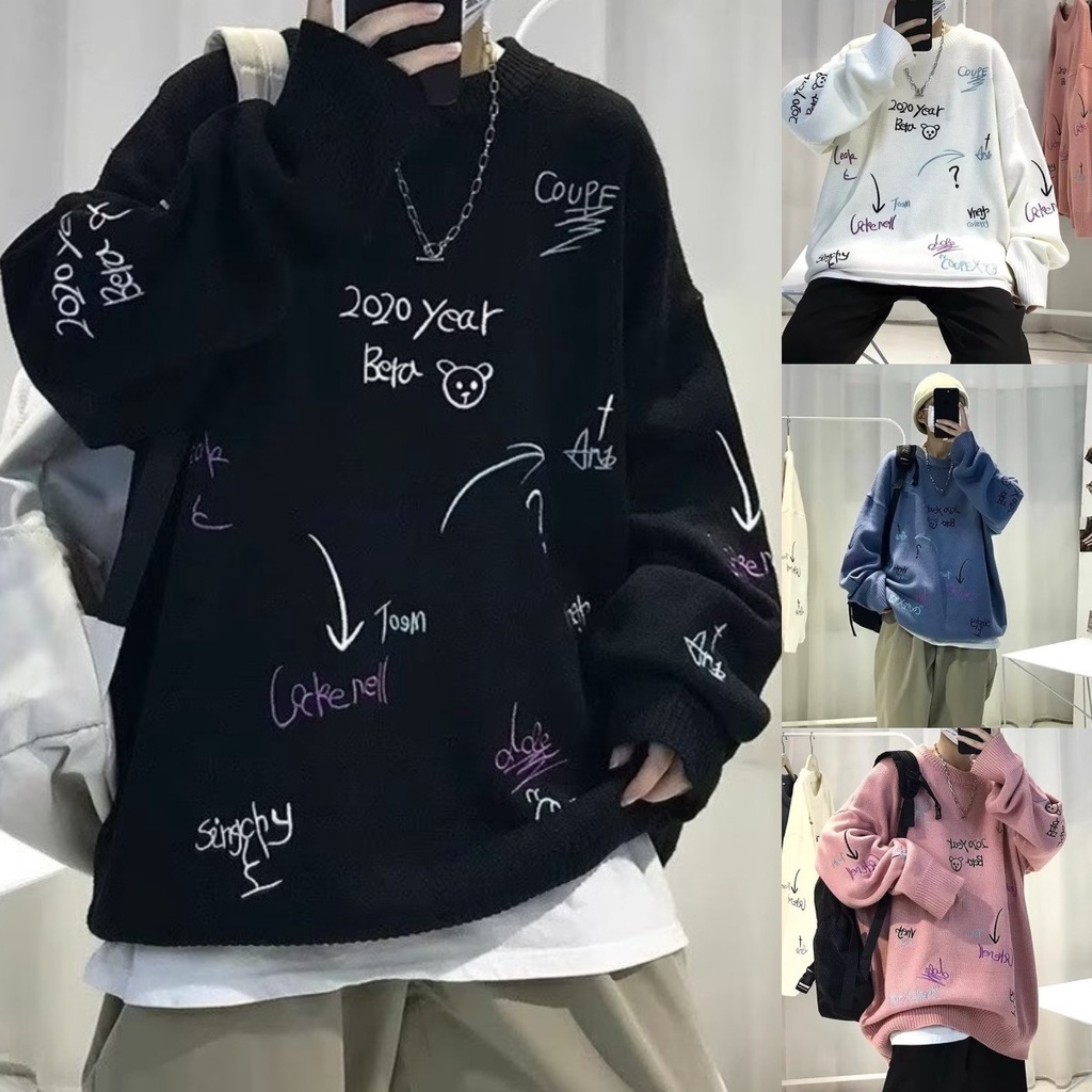 เสื้อกันหนาวลําลอง-เสื้อสเวตเตอร์ผู้ชาย-คอกลม-แขนยาว-ทรงหลวม-แฟชั่นฤดูหนาว-สําหรับผู้ชาย-เสื้อกันหนาวผู้ชาย