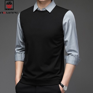 Spot high quality] fake two shirts mens long-sleeved t-shirts autumn fashion business leisure 2023 new POLO shirt Korean version bottomed shirt Polo collar shirt boys wear