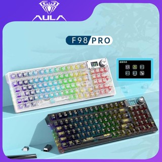 Aula F98pro คีย์บอร์ดบลูทูธไร้สาย RGB แบบใส สามโหมด