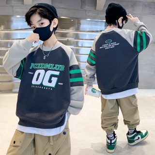 เสื้อแขนยาวเด็กผู้ชาย เสื้อกันหนาว คอกลม แขนยาว พิมพ์ลายตัวอักษร แบบสวมหัว สไตล์ลําลอง ผ้าเบาสบาย สําหรับเด็กผู้ชาย สําหรับเด็ก 4-15 ปี