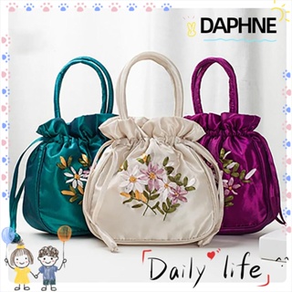 Daphne กระเป๋าถือ ทรงบักเก็ต ปักลายดอกไม้ ขนาดเล็ก แฮนด์เมด สําหรับผู้หญิง