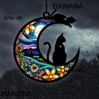 Banana1 พวงหรีดแมว อะคริลิค รูปดวงจันทร์ ของขวัญฮาโลวีน สําหรับตกแต่งบ้าน ฮาโลวีน