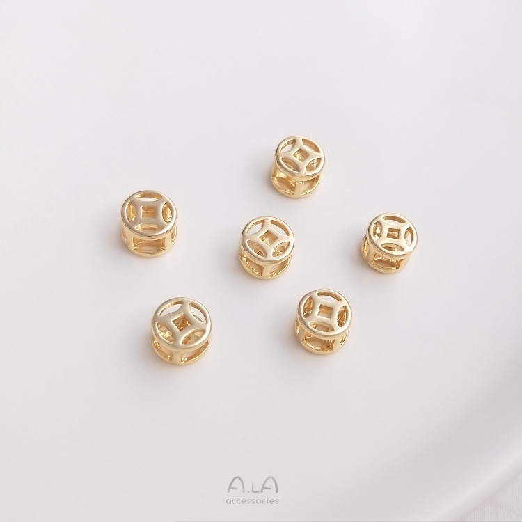 ลูกปัดทองแดง-ทองแท้-14k-รูขนาดใหญ่-แฮนด์เมด-diy-อุปกรณ์เสริม-สําหรับทําสร้อยข้อมือ-เชือกหนัง