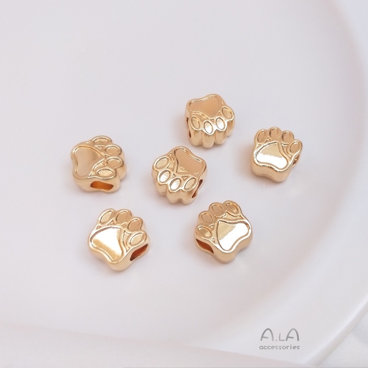 ลูกปัดทองคํา-14k-รูปอุ้งเท้าแมว-ขนาดใหญ่-ทรงหลวม-รักษาสี-สําหรับแมว