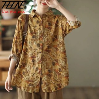 Thhone เสื้อเชิ้ตแขนยาว ทรงหลวม พิมพ์ลาย Blusa Mujer หรูหรา สไตล์วินเทจ แฟชั่นฤดูใบไม้ร่วง ฤดูหนาว สําหรับผู้หญิง