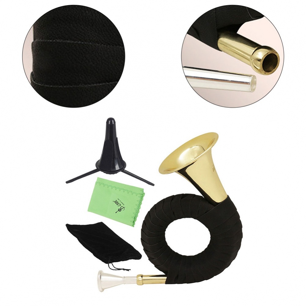 new-arrival-brass-hunting-horn-outdoor-professional-stand-w-cleaning-cloth-bb-b-down