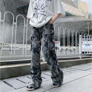 DaDuHey🔥 2023 New High Street All-Matching Wide Leg Camouflage Workwear Jeans Mens American Retro Fashion Brand Fashion Straight Loose Ripped Jeans
