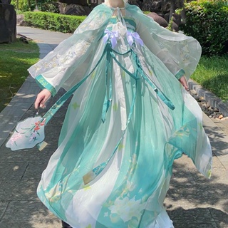 Jinyifang ของแท้ เสื้อคลุมกระโปรงยาว ปักลาย สไตล์ฮั่นฝู แฟชั่นฤดูใบไม้ผลิ และฤดูร้อน สําหรับผู้หญิง