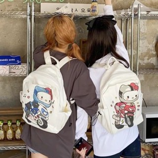 Aunt Fanta [ซอส KT รถจักรยานยนต์] ของแท้ กระเป๋าเป้สะพายหลัง ผ้าแคนวาส ลายเฮลโลคิตตี้น่ารัก ความจุขนาดใหญ่ สไตล์เกาหลี บูติก