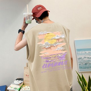เสื้อยืดแขนกุด ผ้าฝ้าย พิมพ์ลายอเมริกัน ทรงหลวม แฟชั่นฤดูร้อน สําหรับผู้ชาย และผู้หญิง