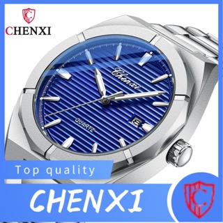 Chenxi CHENXI พร้อมส่ง นาฬิกาข้อมือ ทรงสี่เหลี่ยม เรืองแสง สายเหล็ก กันน้ํา ปฏิทิน สําหรับผู้ชาย