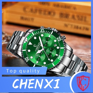 Chenxi CHENXI พร้อมส่ง นาฬิกาข้อมือควอตซ์แฟชั่น กันน้ํา หน้าปัดเรืองแสง สีเขียว สําหรับบุรุษ