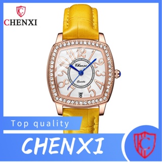 Chenxi CHENXI พร้อมส่ง นาฬิกาข้อมือ ทรงสี่เหลี่ยม กันน้ํา ประดับเพชร ปฏิทิน สําหรับผู้หญิง