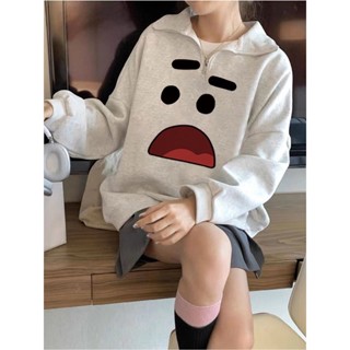 เสื้อกันหนาว คอเต่า ผ้าฝ้าย 100% ทรงหลวม พิมพ์ลาย สไตล์เกาหลี สําหรับผู้หญิง