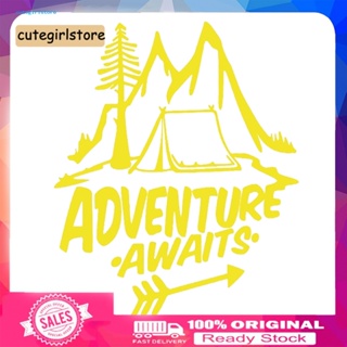 Cute_ สติกเกอร์สะท้อนแสง ลาย Adventure Awaits Tree Tent Mountains สําหรับตกแต่งรถยนต์