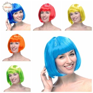 Ahour วิกผมบ๊อบสั้น ตรง ระบายอากาศ สีชมพูธรรมชาติ แฟชั่น สําหรับผู้หญิง