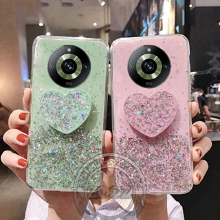 Realme 11 Pro+ 10 Pro Plus 9i 4G 5G C30 C30s real me 11Pro 10Pro c 30 30s Bling TPU Case Glitter Sparkling Soft Silicone Cover Luxury Sequins Shell Crystal Flexible Shiny Casing Shell with Heart Shape Pop Socket Stand