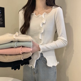 เสื้อถัก คอสี่เหลี่ยม ผ่าข้าง ทรงไม่สมมาตร สไตล์ใหม่ ฤดูใบไม้ร่วง สําหรับผู้หญิง NULR