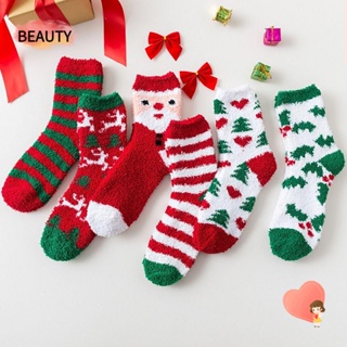 Beauty ถุงเท้าผ้าฝ้ายถัก ผ้าฟลีซ แบบหนา ให้ความอบอุ่น ลายคริสต์มาส สําหรับผู้หญิง 2023 6 คู่