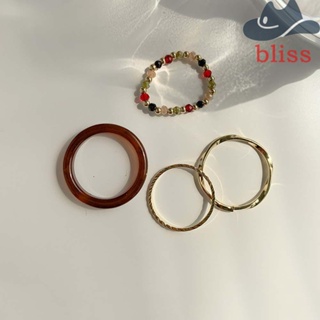 Bliss ชุดแหวนเรซิน ทรงเรขาคณิต สีทอง สไตล์เกาหลี เรโทร สําหรับผู้หญิง 4 ชิ้น ต่อชุด