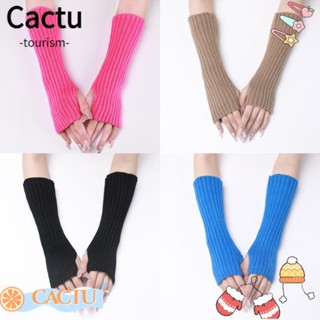 Cactu ถุงมือถัก สีขาว สีดํา ไม่มีนิ้ว ยาว ข้อมือ แฟชั่นพังก์ แขนอุ่น กอธิก ข้อเท้า แขน เด็กผู้หญิง ผู้ชาย