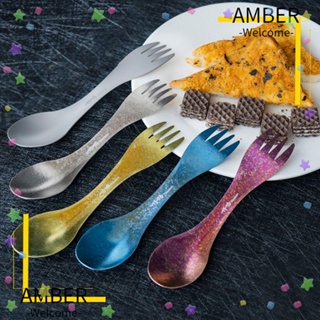 Amber ช้อนไทเทเนียม ของใช้บนโต๊ะอาหาร สําหรับเดินป่า กลางแจ้ง