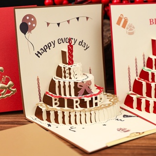 การ์ดอวยพรวันเกิด, 3d Creative สาม -dimensional Greeting Card, เทคโนโลยีเงินสดทองคำ, เค้กสีแฮนด์เมด