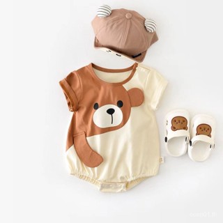 【Bear Shape-baby Clothing】ชุดรอมเปอร์ บอดี้สูท ผ้าฝ้ายแท้ ทรงสามเหลี่ยม ลายการ์ตูนหมีน่ารัก แฟชั่นฤดูร้อน สําหรับเด็กผู้ชาย และผู้หญิง 2023