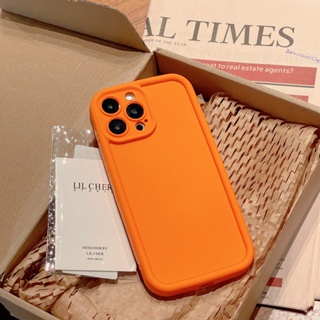 เคสโทรศัพท์มือถือ ซิลิโคนนิ่ม ป้องกันเลนส์กล้อง สีส้ม สําหรับ Iphone 13 12 14 Pro Max XS Max X XR 7 8 Plus