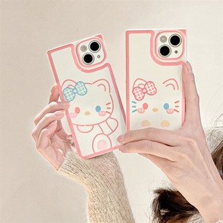 การ์ตูนเฮลโลคิตตี้ เคสโทรศัพท์สี่เหลี่ยมน่ารัก compatible for เคสไอโฟน11 เคสไอโฟน 13 เคสไอโฟน 12 เคสไอโฟน 14 promax เคสไอโฟน XR เคสไอโฟน13promax เคสไอโฟน 14