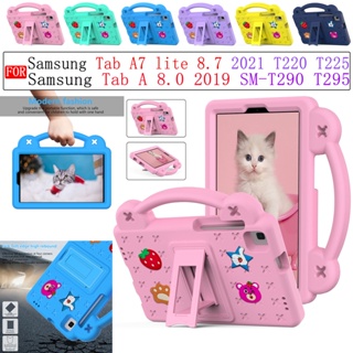 เคสกันกระแทก ลายการ์ตูนหมีสตรอเบอร์รี่ พร้อมขาตั้ง PC สําหรับ Samsung Galaxy Tab A7 Lite 8.7 นิ้ว 2021 SM-T220 T225 Tab A 8.0 นิ้ว SM-T290 T295 2019