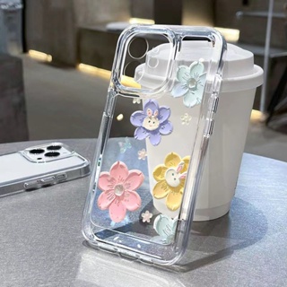ดอกไม้สีเหลืองน้ำเงิน เคสใส เคสไอโฟน Compatible for iPhone 11 13 14 12 15 Pro Max XR 7 8 Plus X XS Max SE 2020 2022 TPU