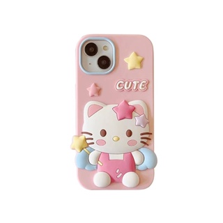 SANRIO เคสโทรศัพท์มือถือ ซิลิโคนนุ่ม ลาย Hello Kitty สีรุ้ง สําหรับ iPhone 14 11 13 12 Pro Max 14Pro 13Pro