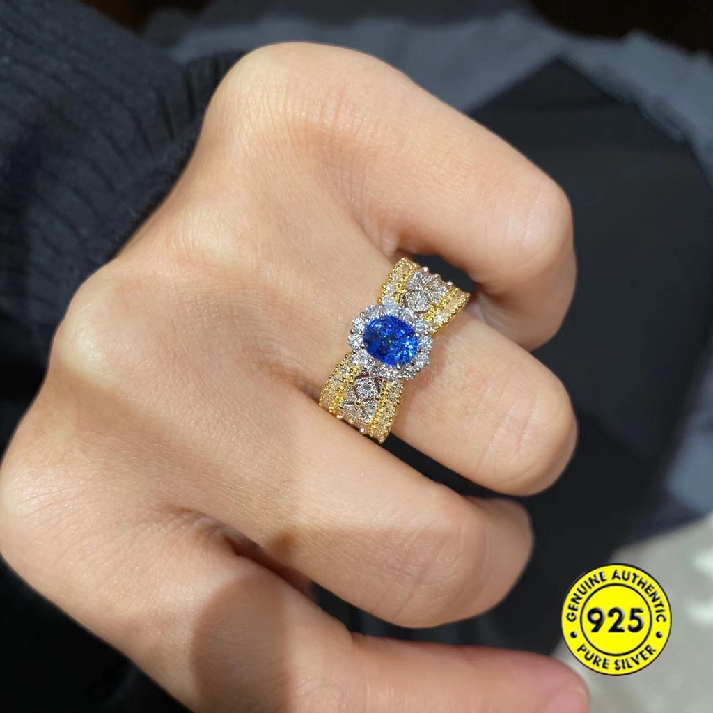 แหวนทอง-18k-ประดับอัญมณี-และเพชร-สีฟ้ามรกต-แฟชั่นสําหรับผู้หญิง