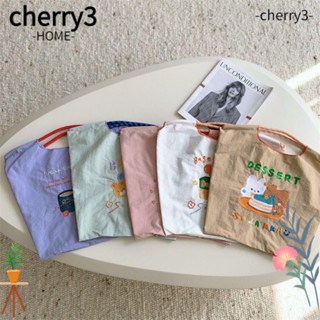 Cherry3 กระเป๋าสะพายไหล่ ทรงโท้ท ปักลาย เป็นมิตรกับสิ่งแวดล้อม ใช้ซ้ําได้ แฟชั่นสําหรับเด็กผู้หญิง