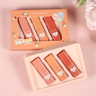 Hot Sale# Hengfang not easy to touch Cup mini lip glaze lipstick 3 sets lip gloss matte girls cheap makeup student H70498cc