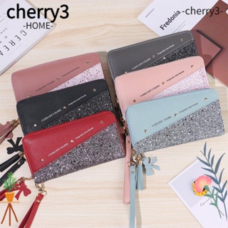 Cherry3 กระเป๋าสตางค์หนัง ใบยาว ทรงคลัทช์ ประดับเพชร สําหรับผู้หญิง