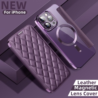 Leather Flip สำหรับ iPhone 11 12 13 14 15 Pro Max 14 15 Plus เคสฝาพับหนังหรูหราพร้อมที่ใส่การ์ดตัวป้องกันกล้องแม่เหล็กกันกระแทก