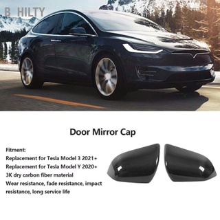 B_HILTY ฝาครอบกระจกมองหลังด้านข้าง 2 ชิ้นเปลี่ยนคาร์บอนไฟเบอร์แบบแห้งสำหรับ Tesla รุ่น 3 2021+