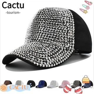 Cactu หมวกเบสบอล ประดับพลอยเทียม ปรับได้ สไตล์วินเทจ สําหรับผู้หญิง