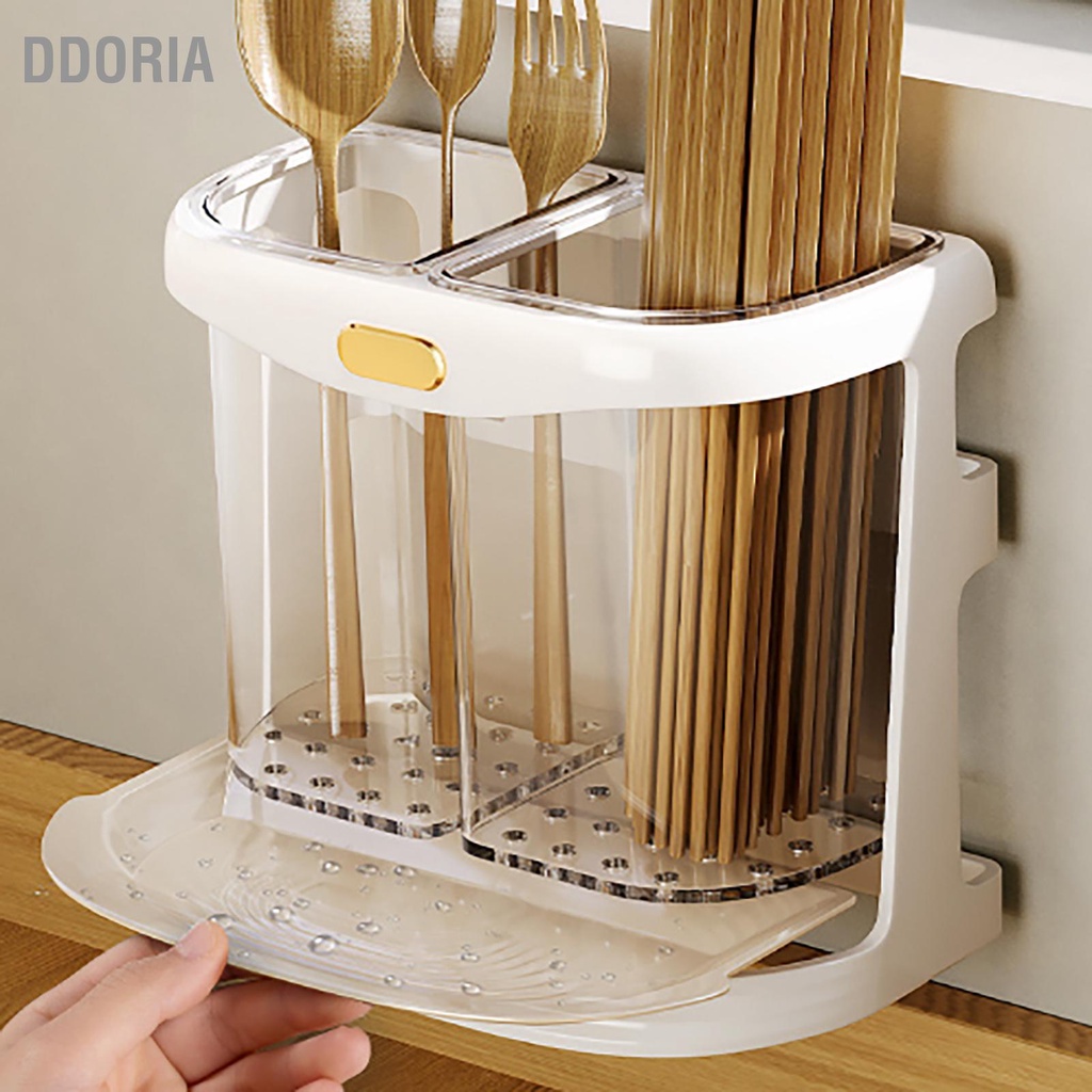 ddoria-ถังระบายน้ำตะเกียบติดผนังช่องคู่แถมตะกร้าหลอดตะเกียบสำหรับช้อนส้อม