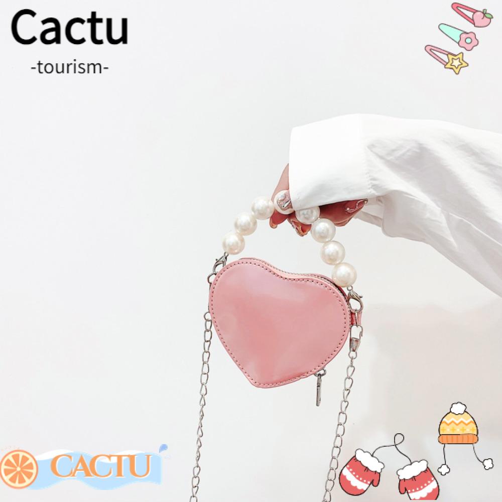 cactu-กระเป๋าสะพายไหล่-แต่งสายโซ่คล้อง-ประดับไข่มุก-รูปหัวใจ-แบบพกพา-สีพื้น-สําหรับผู้หญิง