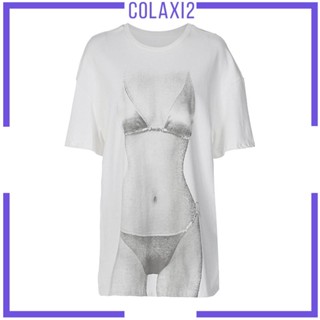 [Colaxi2] เสื้อยืดลําลอง แขนสั้น โอเวอร์ไซซ์ ทรงหลวม โอเวอร์ไซซ์ แนวสตรีท สําหรับสตรี เหมาะกับงานปาร์ตี้ กลางแจ้ง