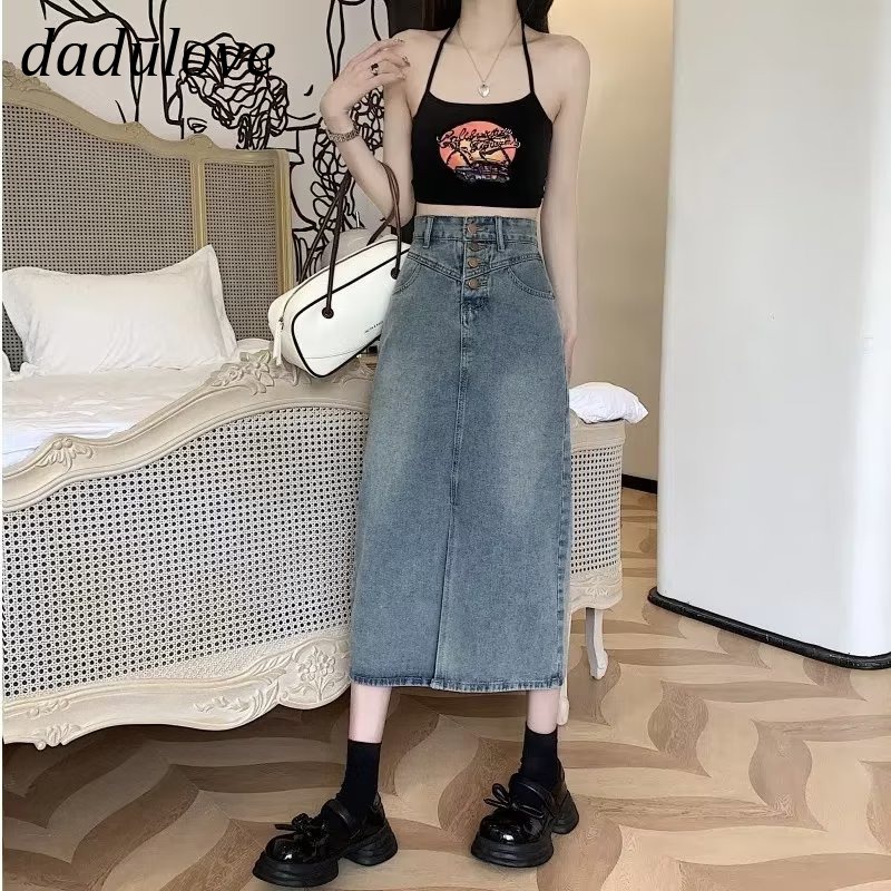 dadulove-new-american-ins-high-street-retro-denim-skirt-niche-high-waist-a-line-skirt-large-size-bag-hip-skirt
