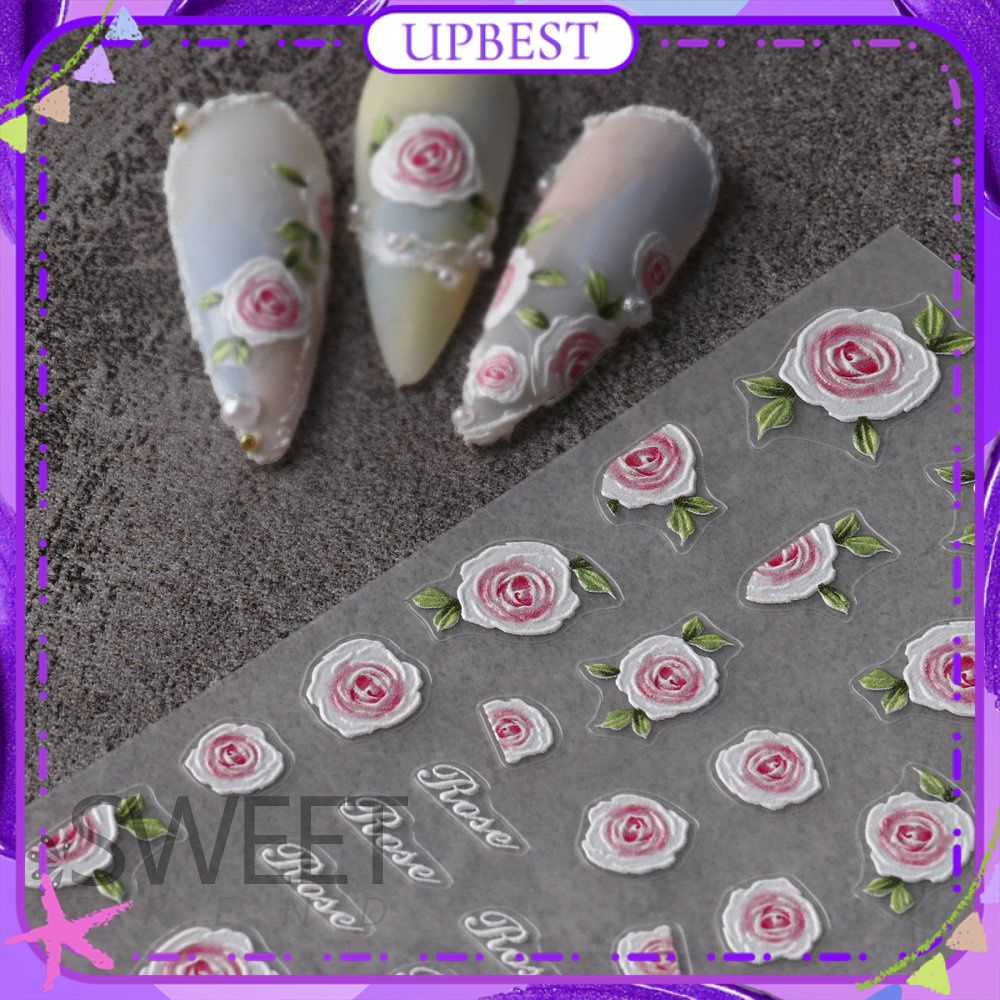 ♕ สติ๊กเกอร์ติดเล็บลายดอกไม้นูนสามมิติดอกไม้ดอกคามีเลียทิวลิปกุหลาบ ...